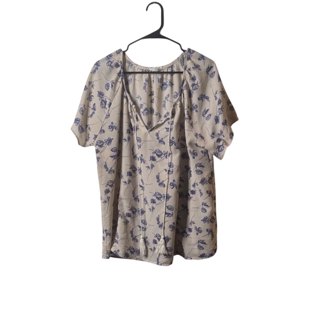 Floral Print Women's Top - Blue and Cream